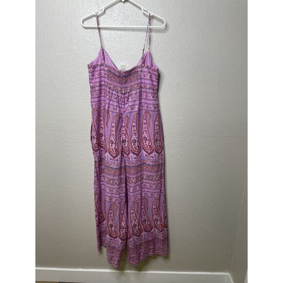 J. Crew Point Sur Size 14 Jumpsuit Romper Wide Leg Crop Pink Paisley Cotton - Picture 1 of 16